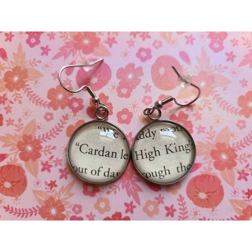 Cardan the High King pendant earrings made with The Cruel Prince book pages